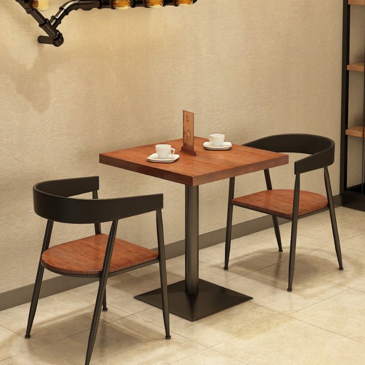 Solid Wood Industrial Dining Table Brown Square Table with Metal Base for Dinning Room