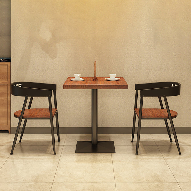 Solid Wood Industrial Dining Table Brown Square Table with Metal Base for Dinning Room