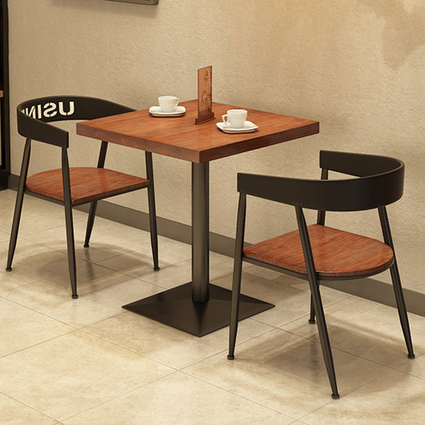 Solid Wood Industrial Dining Table Brown Square Table with Metal Base for Dinning Room