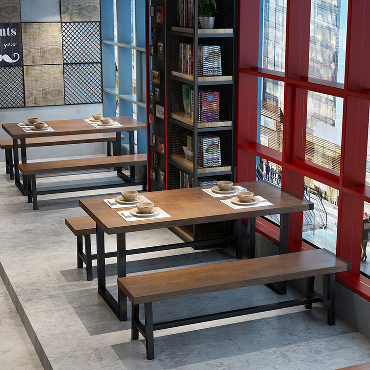 Table à manger industrielle en bois massif table de rectangle marron avec base de traîneau pour salle à manger