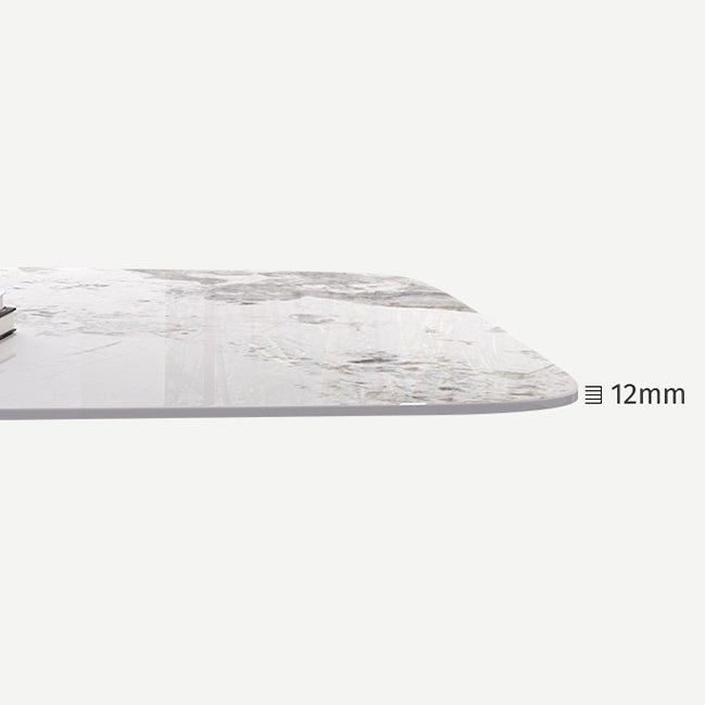 Mesa de comedor rectangular de lujo tradicional de metal, mesa superior de piedra sinterizada con base de pedestal