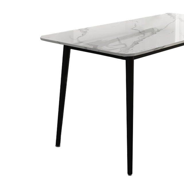 Mesa de comedor de cocina de piedra sinterizada simple Rectángulo de comedor blanco con 4 patas base