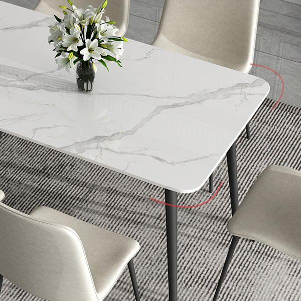 Mesa de comedor de cocina de piedra sinterizada simple Rectángulo de comedor blanco con 4 patas base