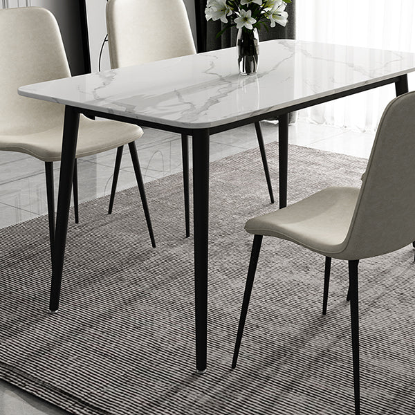 Mesa de comedor de cocina de piedra sinterizada simple Rectángulo de comedor blanco con 4 patas base
