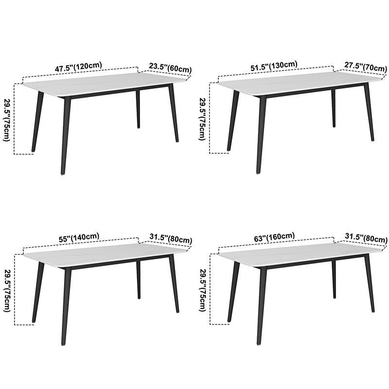 Mesa de comedor de cocina de piedra sinterizada simple Rectángulo de comedor blanco con 4 patas base