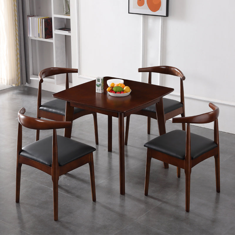 Square Industrial Dining Table Wood Color Fixed Table with Rubberwood Solid Wood
