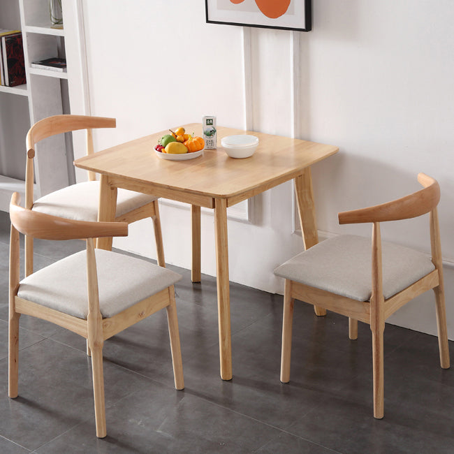 Square Industrial Dining Table Wood Color Fixed Table with Rubberwood Solid Wood