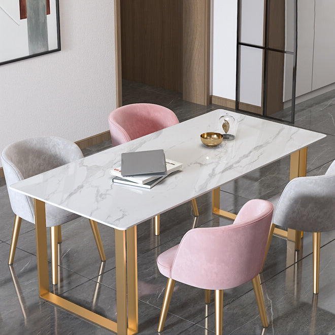 Traditionele luxe rechthoekige eettafel gesinterde stenen eettafel met dubbele voetstuk