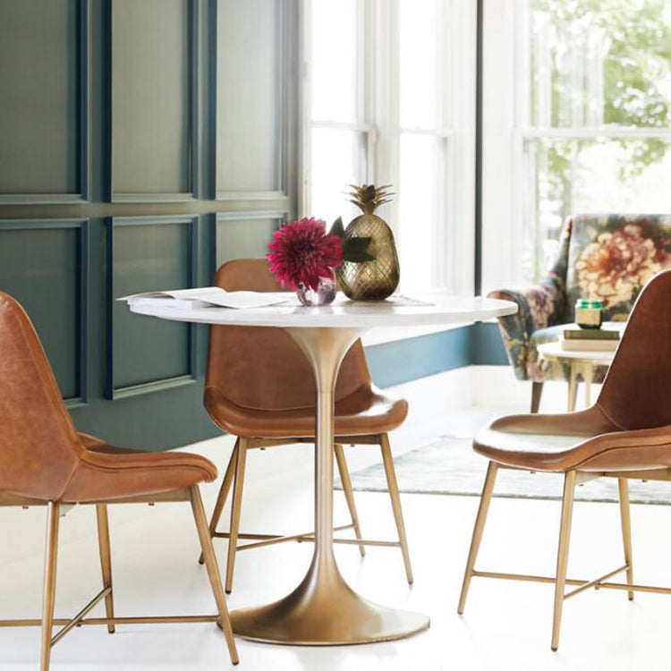 Round Tulip Base Glam Dining Table White Fixed Table with Sintered Stone
