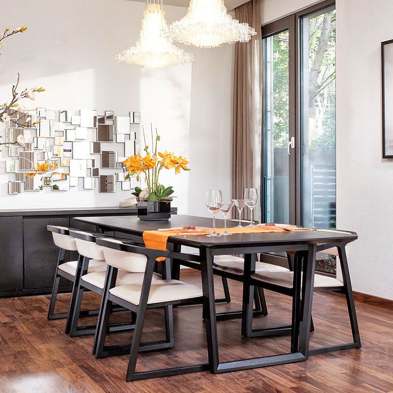 Mesa de comedor casera de estilo moderno Mesa de forma rectangular con pedestal doble