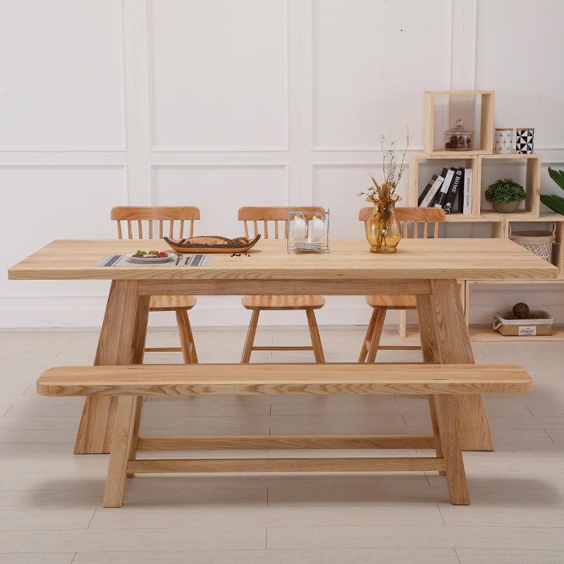 Moderne massive Holzküche Esstisch Khaki Rechteck Form Esstisch mit Trestle Basis