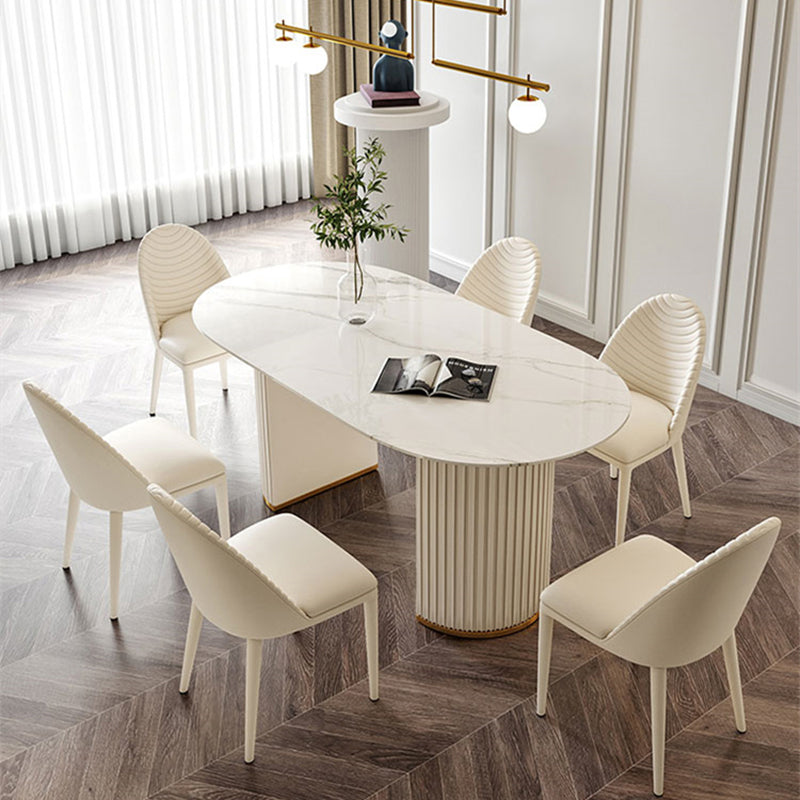 Oval Sintered Stone Top Esstisch Moderner Tisch in Weiß mit doppelter Sockel