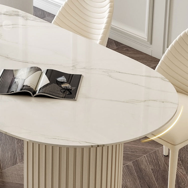 Oval Sintered Stone Top Esstisch Moderner Tisch in Weiß mit doppelter Sockel