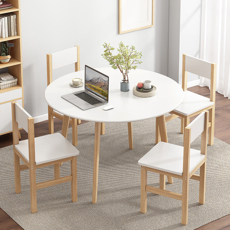 Round Solid Wood Two-Color Dining Table Simplicity 4 Legs Table for Dining Room