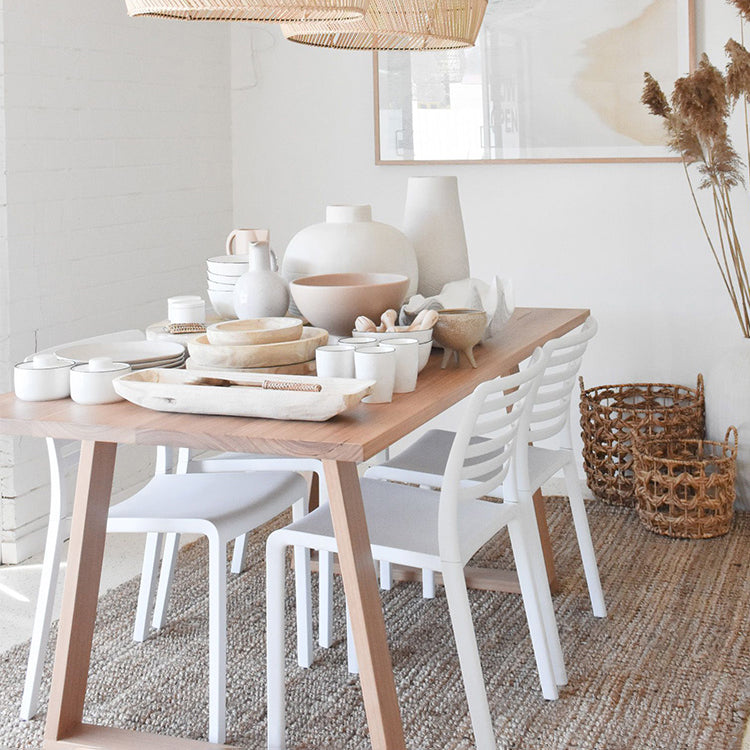 Modern Solid Wood Table Rectangle Dining Table with Double Pedestal Base