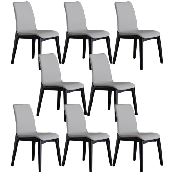 Industrial Rubberwood Solid Back Side Chair Matte Finish Leather Dining Chair with Black Legs