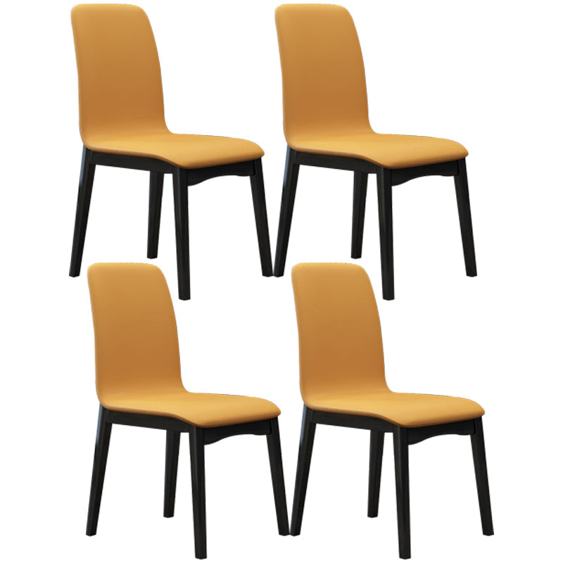 Industrial Rubberwood Solid Back Side Chair Matte Finish Leather Dining Chair with Black Legs