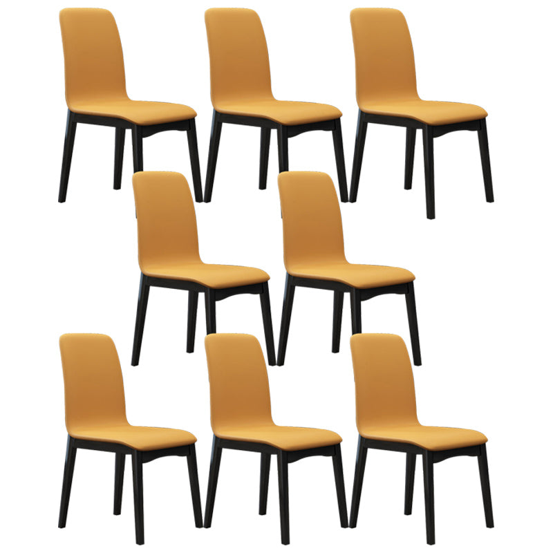 Industrial Rubberwood Solid Back Side Chair Matte Finish Leather Dining Chair with Black Legs