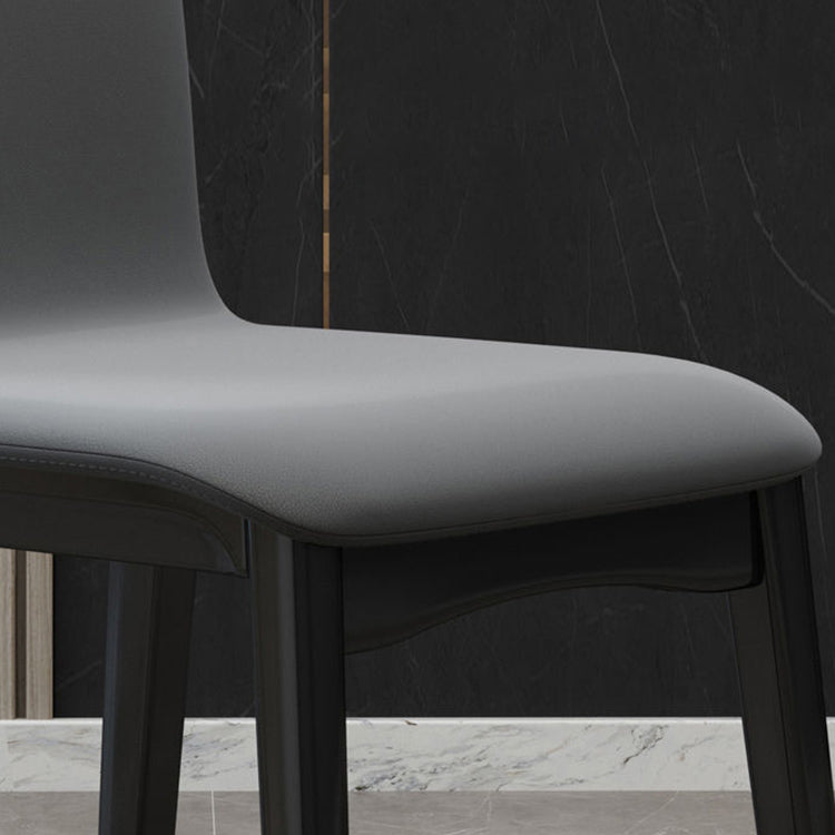 Industrial Rubberwood Solid Back Side Chair Matte Finish Leather Dining Chair with Black Legs