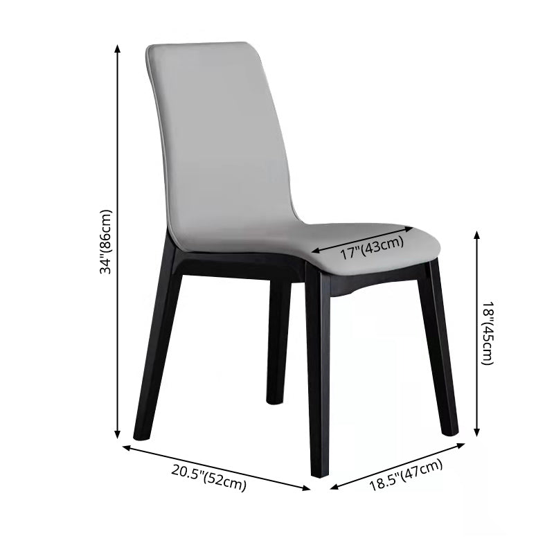 Industrial Rubberwood Solid Back Side Chair Matte Finish Leather Dining Chair with Black Legs