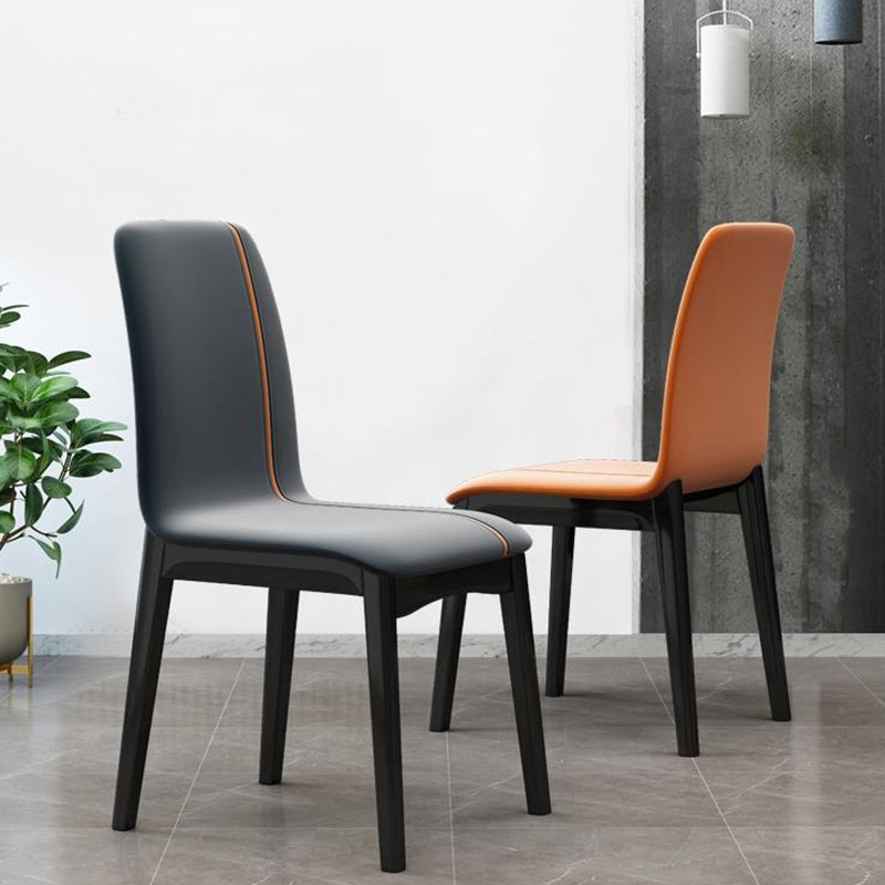 Industrial Rubberwood Solid Back Side Chair Matte Finish Leather Dining Chair with Black Legs