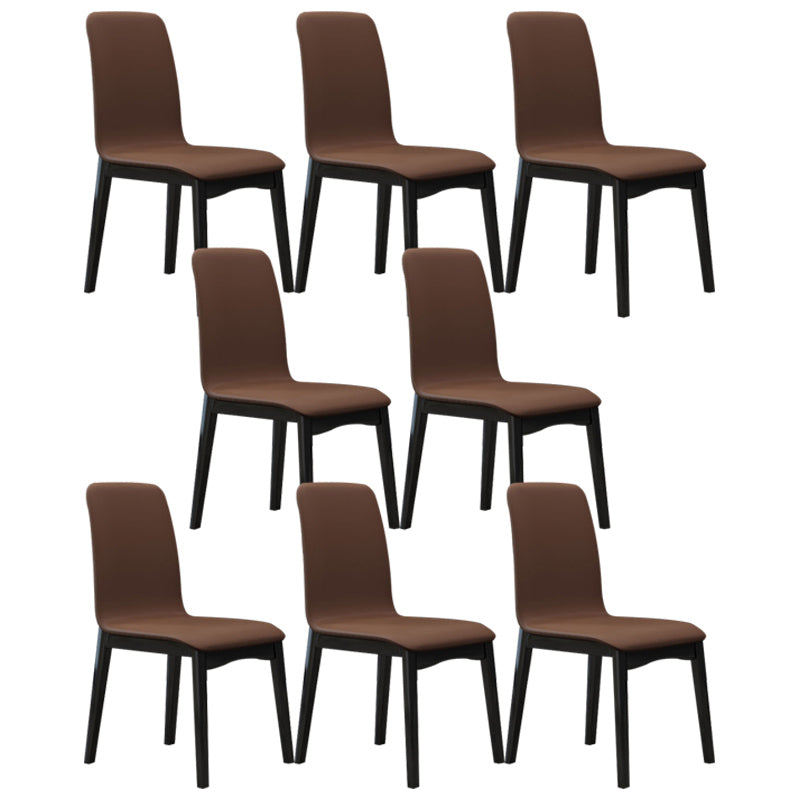 Industrial Rubberwood Solid Back Side Chair Matte Finish Leather Dining Chair with Black Legs
