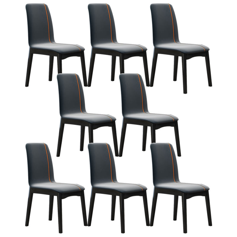 Industrial Rubberwood Solid Back Side Chair Matte Finish Leather Dining Chair with Black Legs