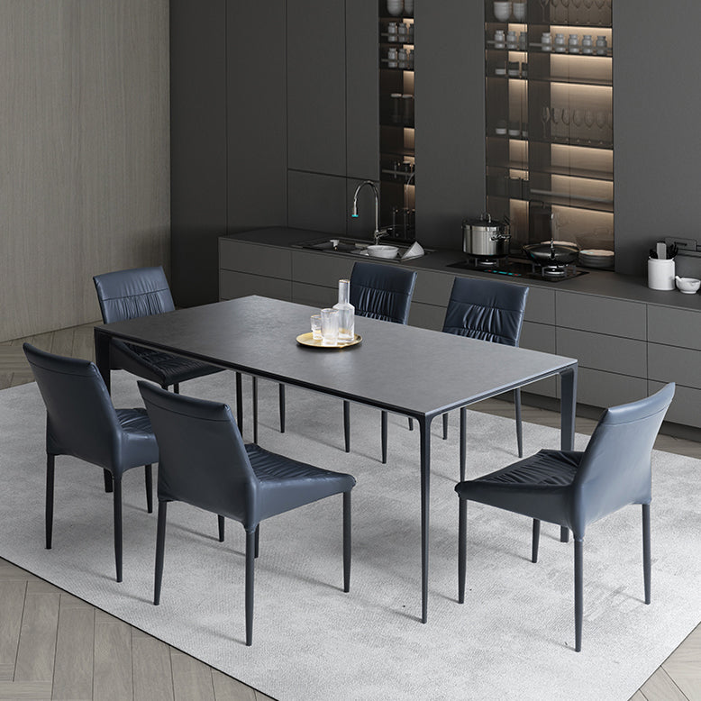 Table de salle à manger gris en pierre gris avec base en métal et 4 jambes