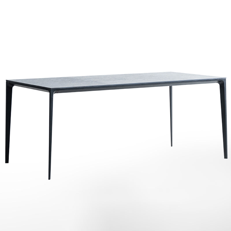 Table de salle à manger gris en pierre gris avec base en métal et 4 jambes