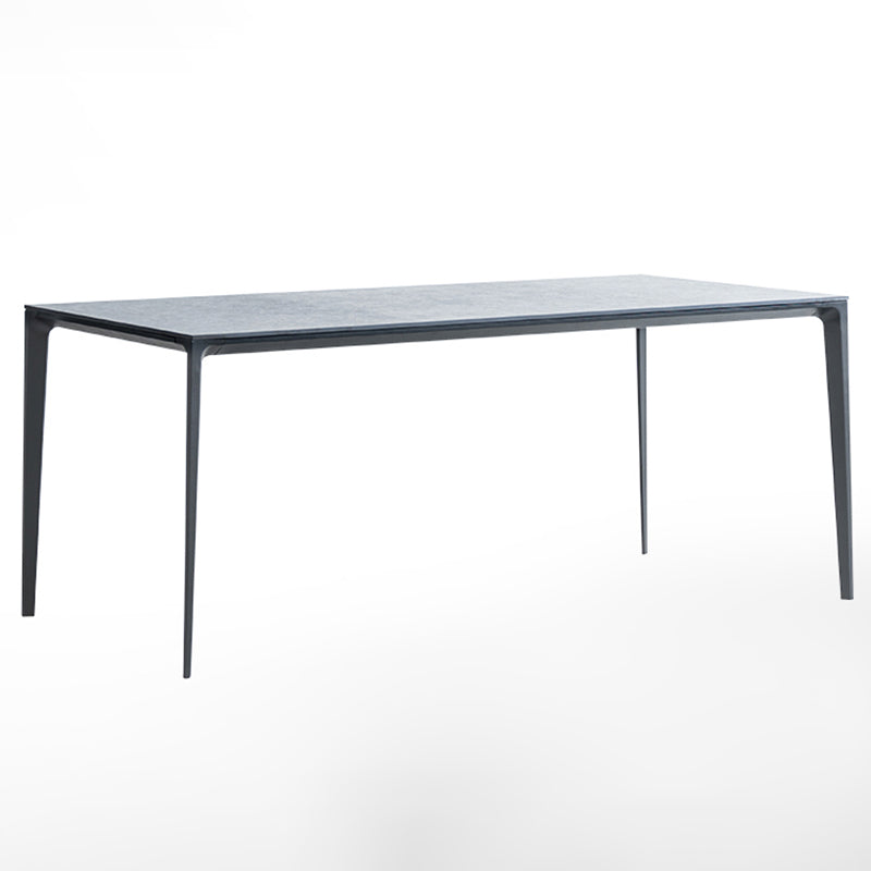 Table de salle à manger gris en pierre gris avec base en métal et 4 jambes