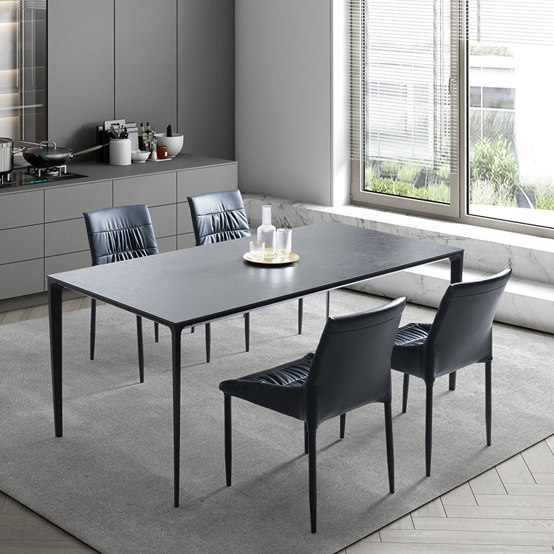 Grey Sintered Stone Top Dining Table Rectangle Table with Metal Base and 4 Legs