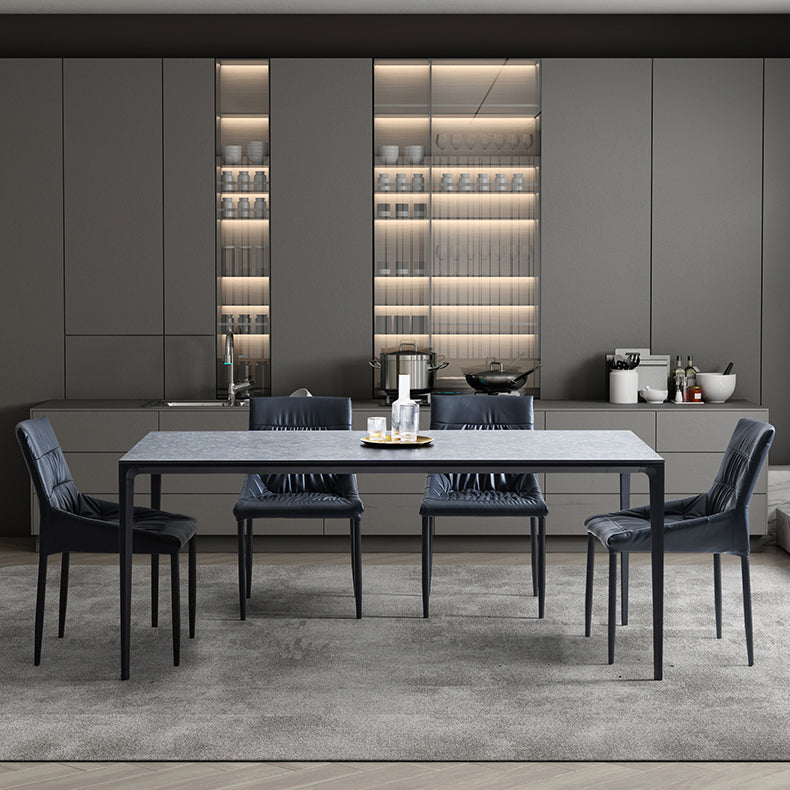 Grey Sintered Stone Top Dining Table Rectangle Table with Metal Base and 4 Legs