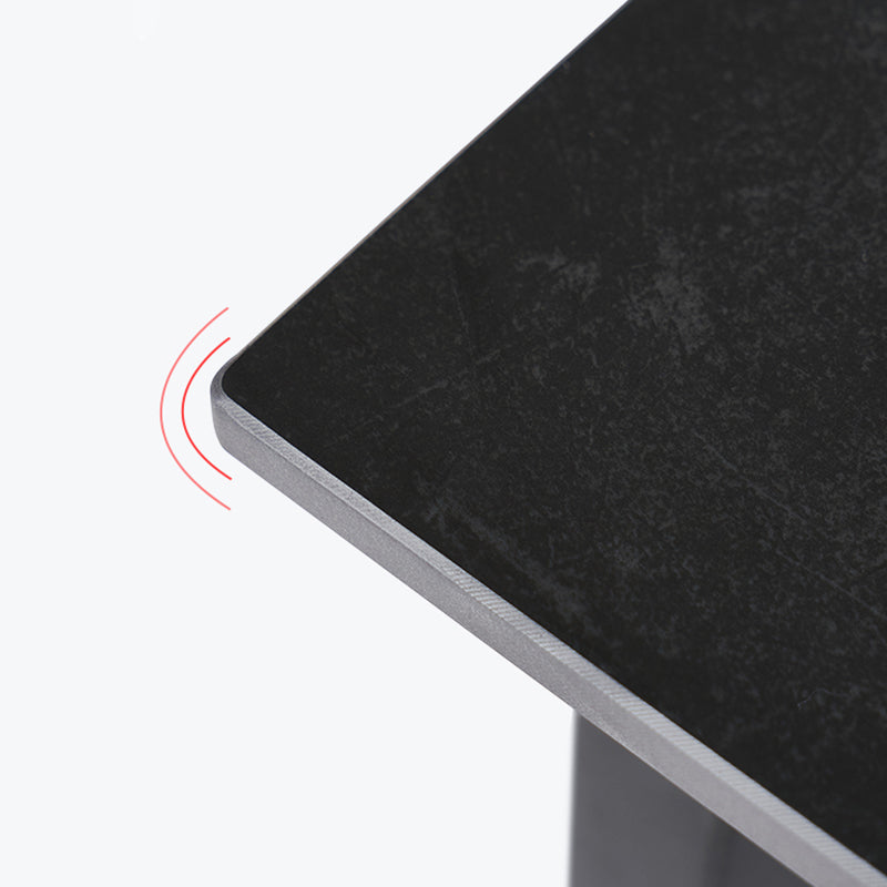 Table de salle à manger gris en pierre gris avec base en métal et 4 jambes