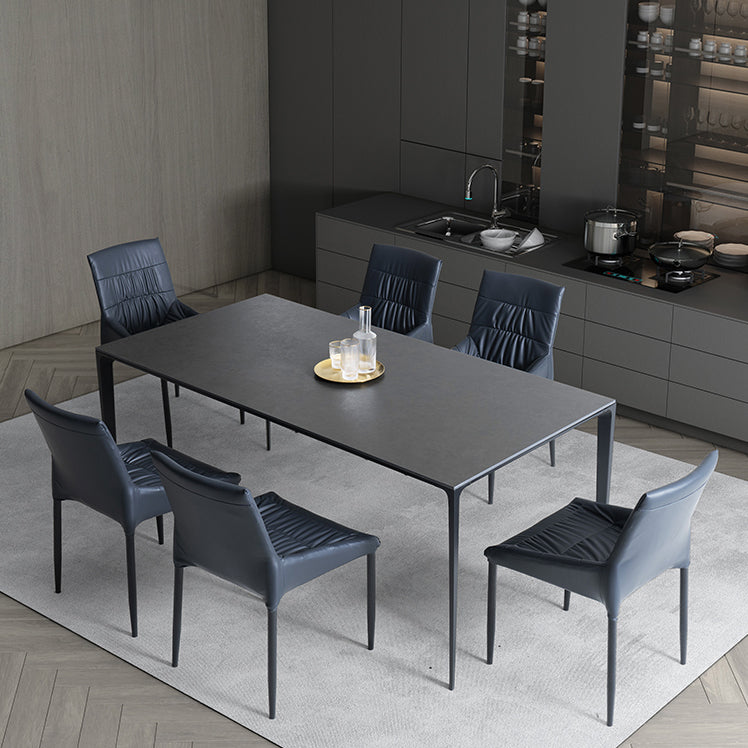 Table de salle à manger gris en pierre gris avec base en métal et 4 jambes