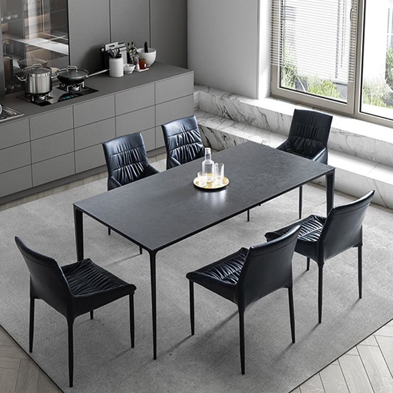 Grey Sintered Stone Top Dining Table Rectangle Table with Metal Base and 4 Legs