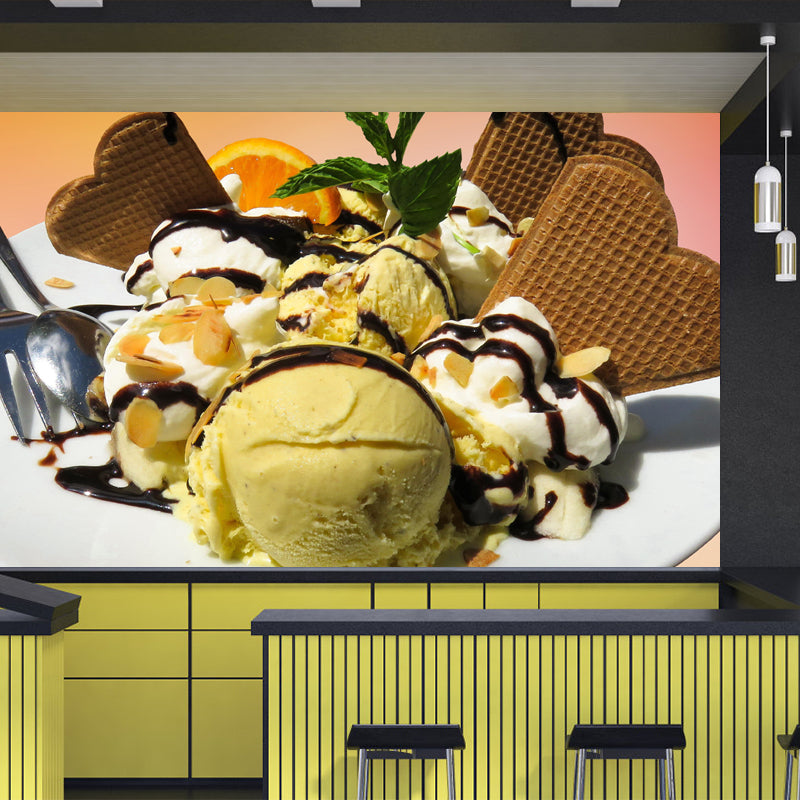 Dessert Shop Wall Mural with Ice Cream Painting Eco-friendly Wall Decor