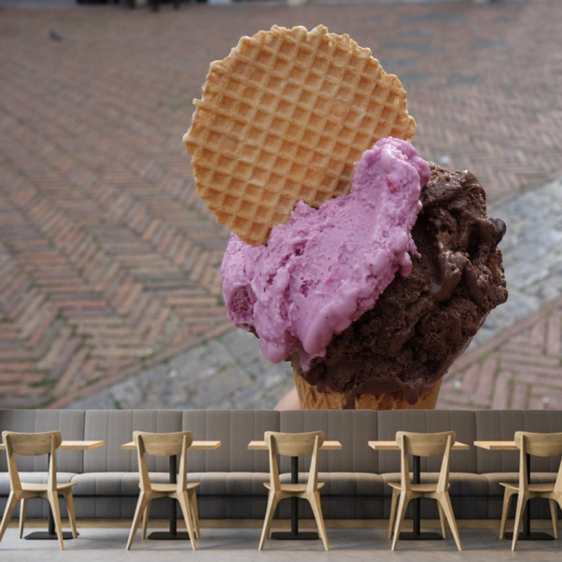 Dessert Shop Wall Mural Decor with Ice Cream Painting Eco-friendly Wallpaper