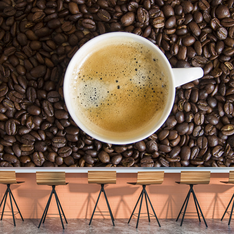 Minimalism Style Coffee Beans Wall Mural Moisture Resistant Wall Art for Coffee Shop