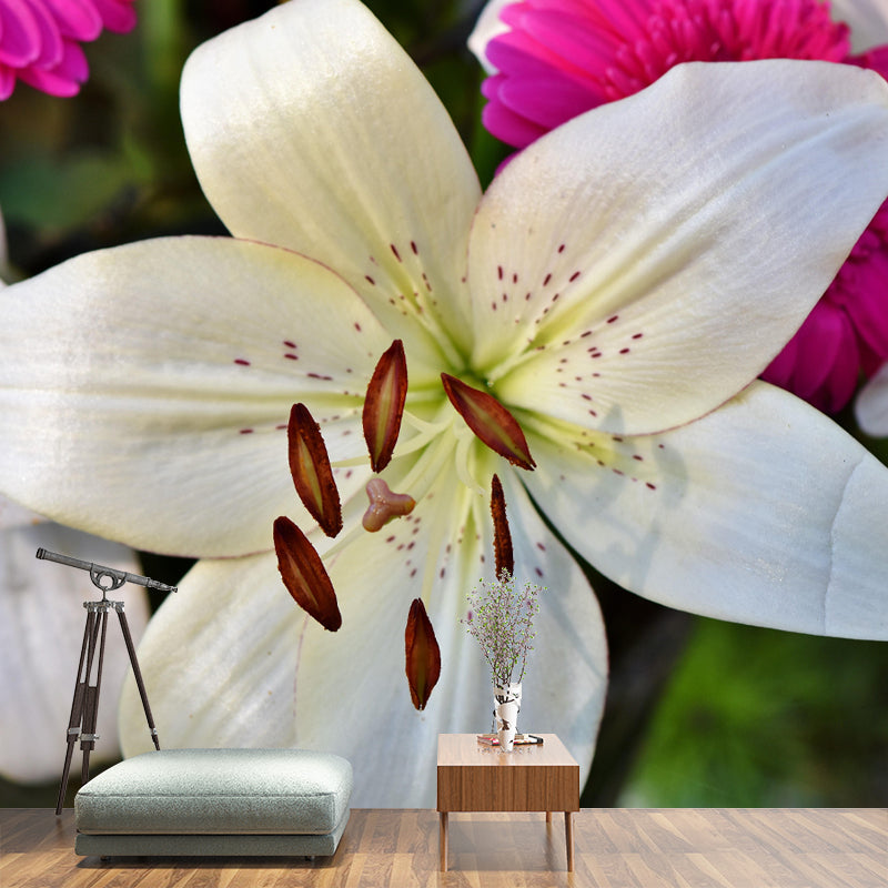 Customized Blooming Lily Mural Wallpaper Contemporary for Guest Room Decor