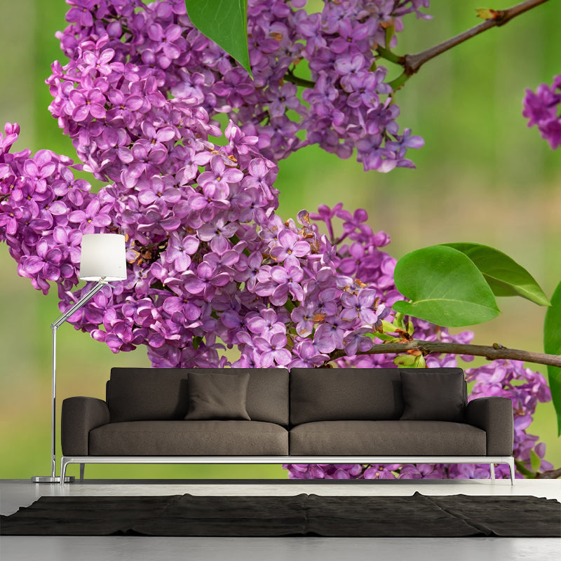Customized Blooming Lilac Mural Wallpaper Contemporary for Guest Room Decor