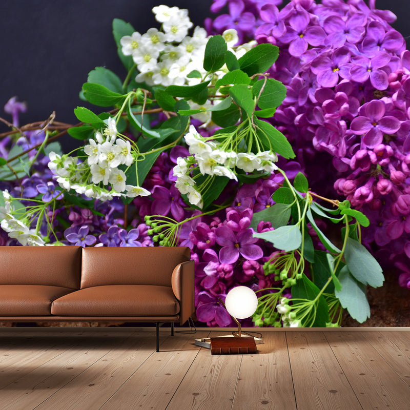 Customized Blooming Lilac Mural Wallpaper Contemporary for Guest Room Decor