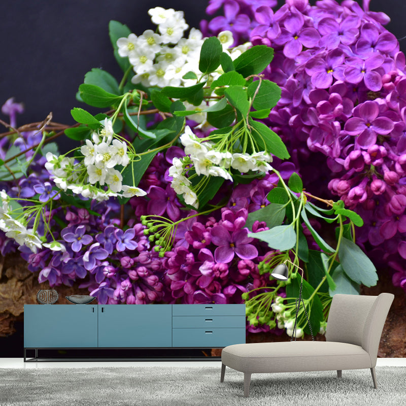 Customized Blooming Lilac Mural Wallpaper Contemporary for Guest Room Decor