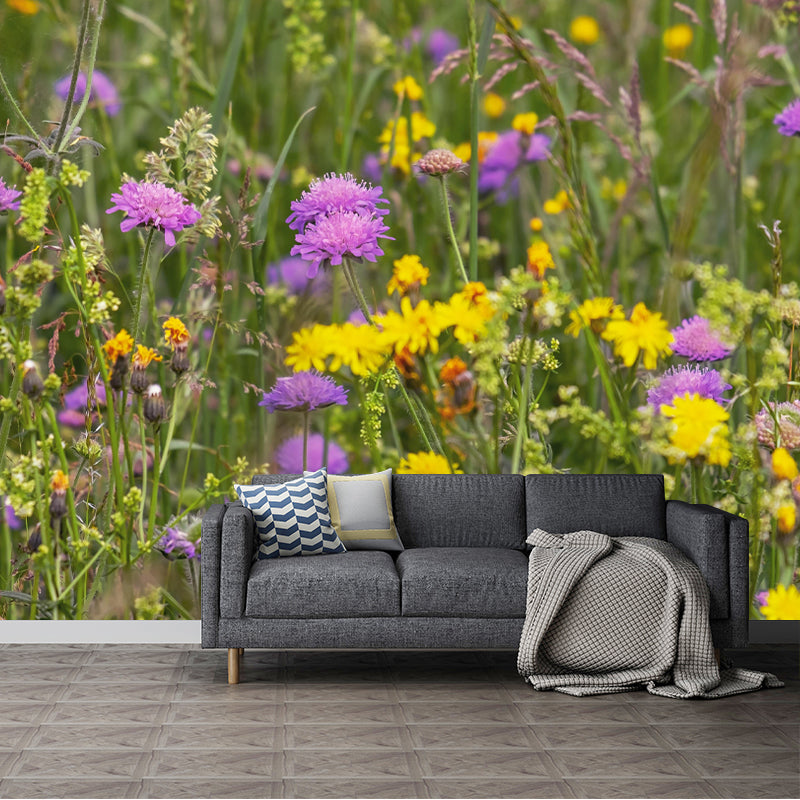 Customized Blooming Wildflowers Mural Wallpaper Contemporary for Guest Room Decor