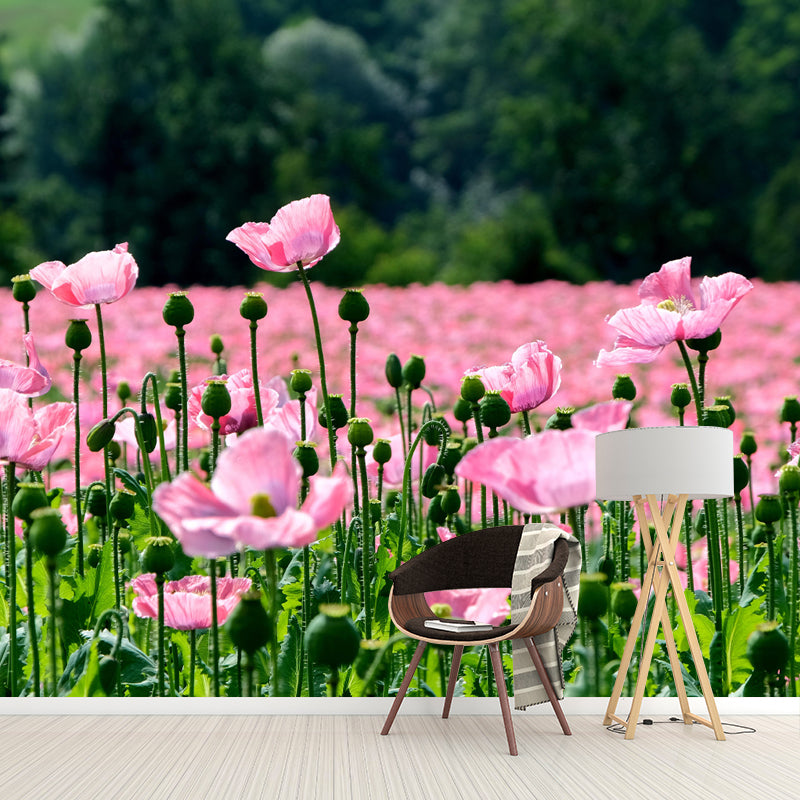 Customized Blooming Poppies Mural Wallpaper Contemporary for Guest Room Decor