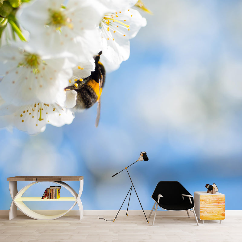 Customized Cherry Blossoms Mural Wallpaper Contemporary for Guest Room Decor