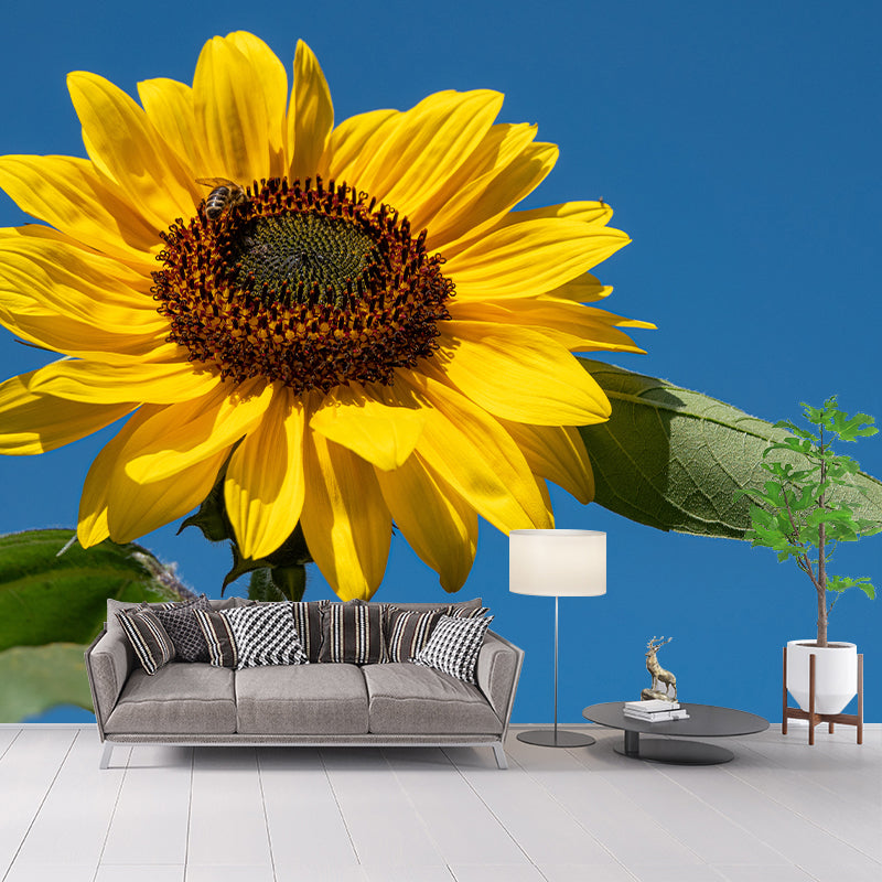 Sunflower Yellow Color Mural Wallpaper for Sleeping Room, Stain Resistant