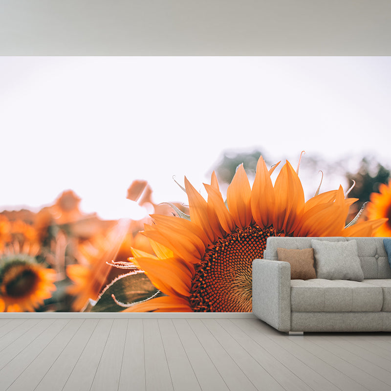 Sunflower Yellow Color Mural Wallpaper for Sleeping Room, Stain Resistant