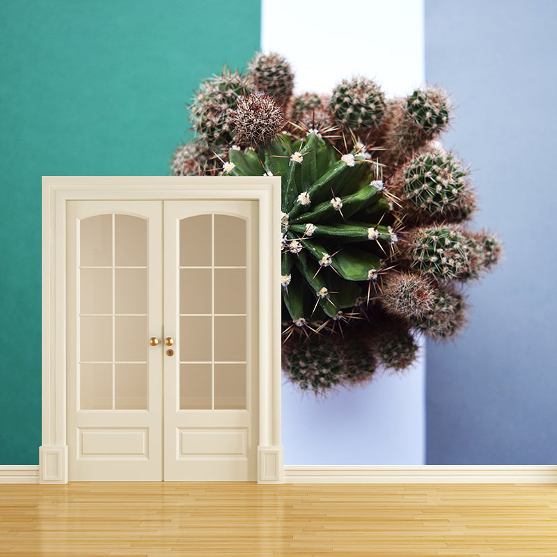Cactus Plant Mural Wall Decor Mildew Resistant Wall Mural for Decoration