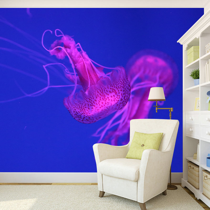 Blue Sea Creatures Mural Contemporary Wall Decor for Sleeping Room, Water Resistant