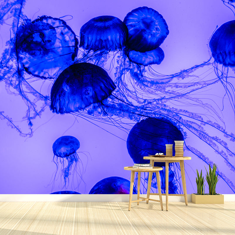 Blue Sea Creatures Mural Contemporary Wall Decor for Sleeping Room, Water Resistant